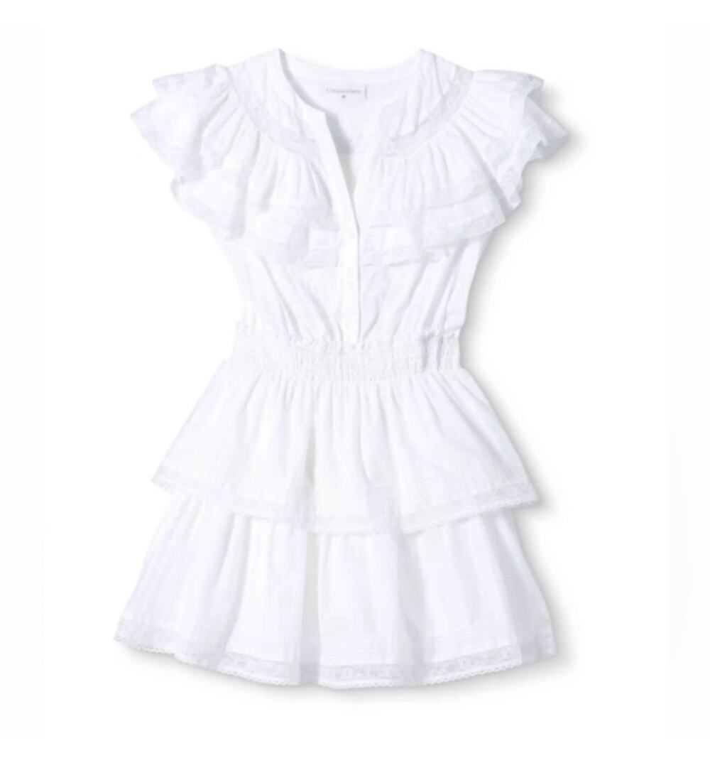 LoveShackFancy x Target Penelope White Ruffled Tiered Smocked Dress XS Cotton